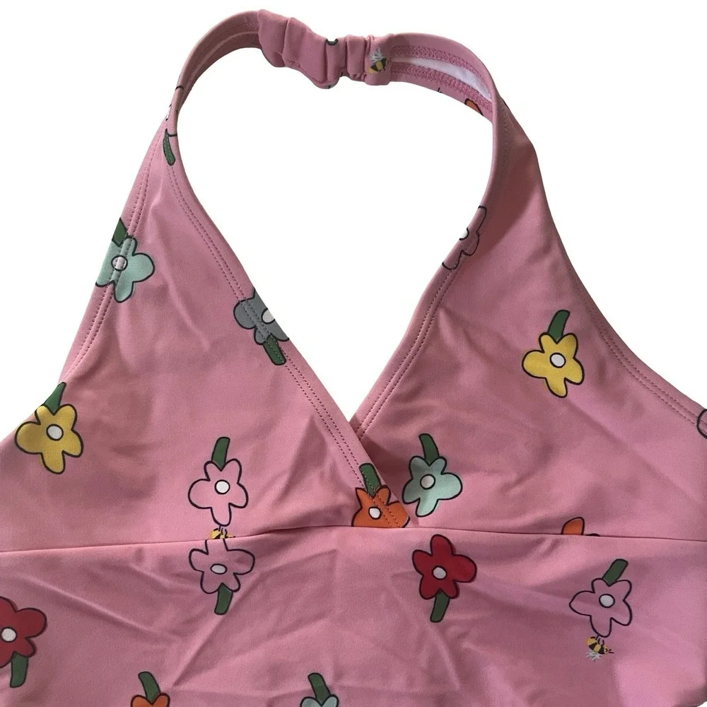 Hanna Andersson Girls Size 150 US 12 Swimsuit One Piece Pink Ditsy Floral Ruffle